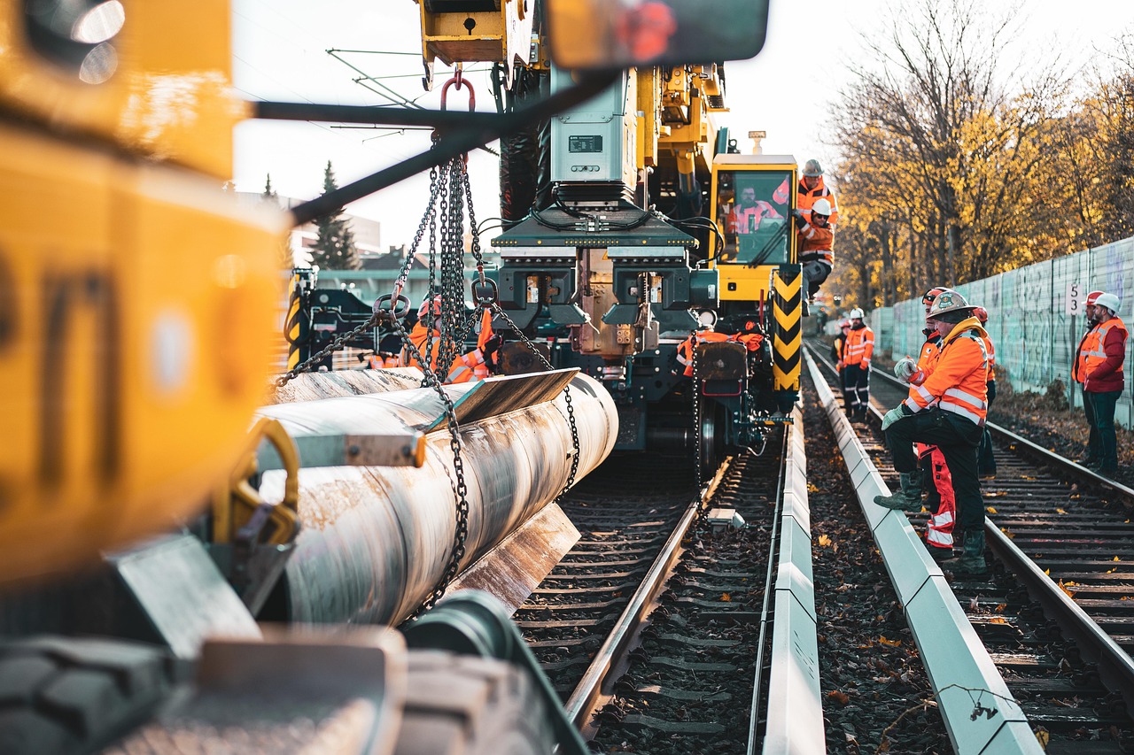 crane, construction site, construction worker, track, rails, work, track construction, construction company, construction site, construction site, construction site, construction site, construction si